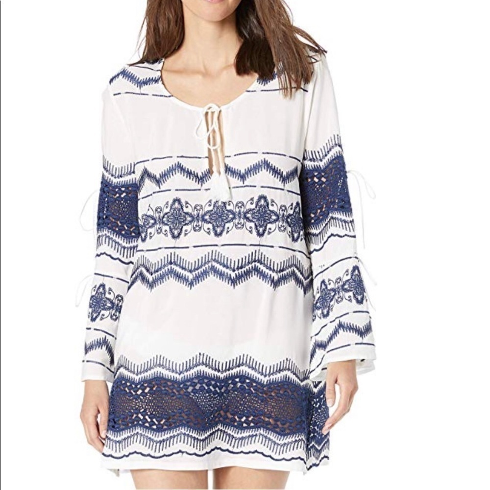 LA BLANCA beach cover up dress blue/white Embroid